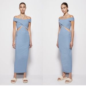 Jonathan Simkhai Akane Ribbed Off The Shoulder Cutout Midi Dress Blue Small
